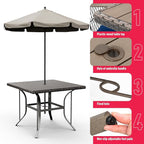 Pamapic Patio Table and Chairs Set, All-Weather Rattan Outdoor Table and Chairs with Removable Waterproof Cushions, Plastic-Wood Patio Dining Set for 4 with Umbrella Hole(Blue)