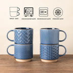 GBhome 6 OZ Stackable Coffee Mugs Set of 4, Ceramic Espresso Coffee Cups | Coffe Cups With Saucer and Stand, Dishwasher&Microwave Safe, 4 Assorted Designs
