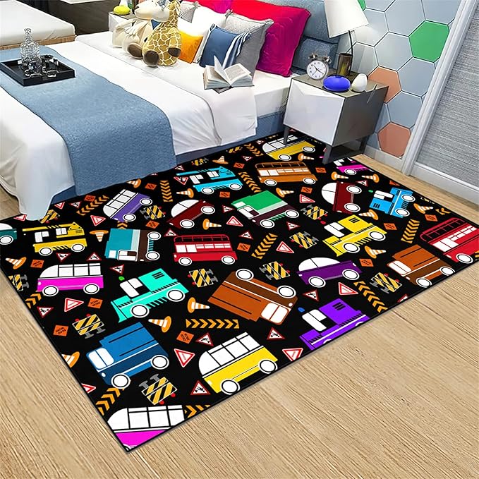 Car Rug Play Mat Kids Rugs for Playroom Car Rug for Boys Room Kids Mat Construction Play Mat Car Play Rug Car Carpet for Kids Carpet for Bedroom Truck Rugs for Boys Room,Black 3'×5'