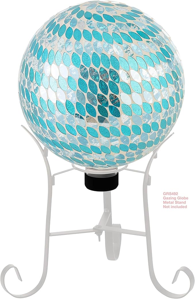 Alpine Corporation 10" Diameter Indoor/Outdoor Glass Mosaic Gazing Globe Yard Decoration, Blue Mosaic Petals Design