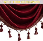 Christmas Red Valance Curtains 110 inches Width, 1 Panel | Heavy Thick Light Blocking Window Drapes, Rod Pocket Waterfall Tassel Swag for Theater, Living Room