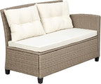 4 Piece Outdoor Patio Furniture Sets Wicker Rattan Conversation Sofa with Glass Table, Chaise Lounge and Chair for Garden Backyard, Onesize, Beige