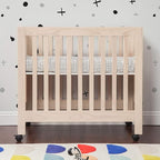 Babyletto Origami Mini Portable Crib Folding with Wheels in Washed Natural, 2 Adjustable Mattress Positions, Greenguard Gold Certified