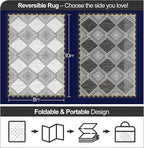 8x10ft Waterproof Outdoor Rug with LED Lights, Foldable Reversible Plastic Straw Mat for Patio RV Camping Picnic Balcony Beach Deck Indoor Outdoor Carpet, Black&White