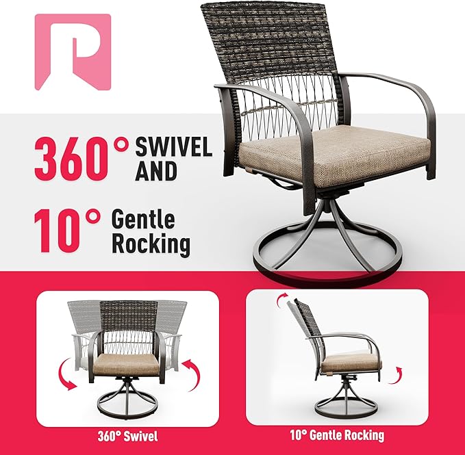 Pamapic 5 Piece Outdoor Dining Set, Rattan Outdoor Patio Furniture Set for Deck Backyard with Plastic-Wood Outdoor Dining Table, 4 Swivel Outdoor Dining Chairs and Removable Cushions (Beige)