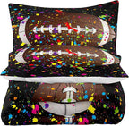 Tailor Shop Watercolor Sports Football Comforter Set for Boys 3D Black Splash Ink Colorful Football Bedding Set King Size with 1 Comforter 2 Pillow Shams,