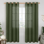 LAMIT Linen Sheer Curtains 80 inch for Living Room, Soft Thick Light Filtering Boho Window Textured Neutral Drapes with Bronze Grommet for Bedroom/Farmhouse, 2 Panels, 52 x 80 Inch, Olive Green