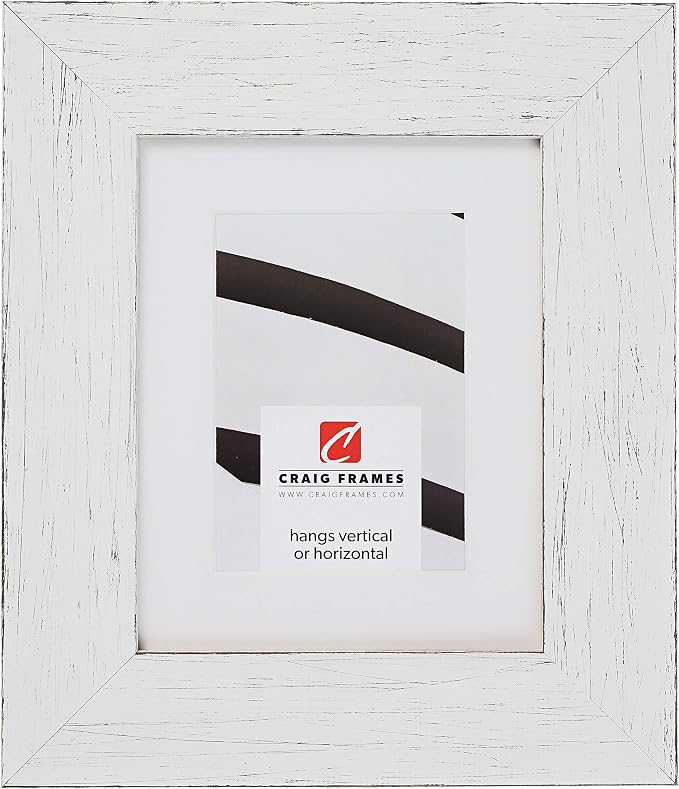 Craig Frames Jasper Wide, 12 x 16 Inch Country Marshmallow White Picture Frame Matted to Display an 8 x 12 Inch Photo