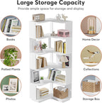 Corner Bookshelf, 64.9 Inch Tall Bookcase with Anti-Drop Panel, Modern Freestanding Corner Shelf Display Rack Storage Organizer for Home Office, Living Room, White