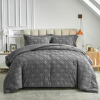 7 Pieces Tufted Bed in a Bag Queen Comforter Set with Sheets Dark Grey, Soft and Embroidery Shabby Chic Boho Bohemian, Solid Color with Diamond Pattern, Jacquard Tufts Bedding Set for All Season