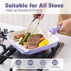 SENSARTE 17 Piece Ceramic Detachable Handle Pots and Pans Set Purple | Ceramic Cookware Set, Induction Cookware Set with Removable Handle, Healthy Non Stick for RV, Dishwasher ＆ Oven Safe