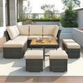 9 Pieces Outdoor Furniture All Weather Patio Sectional Sofa PE Wicker Modular Conversation Sets with Coffee Table and Storage Ottoman, Onesize, Ze-Grey