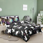Tailor Shop Cat Comforter Set for Kids Boys Girls Teens Cute Cartoon Cat Galaxy Bedding Sets Black Dreamy Outer Space Queen Size with 1 Comforter 2 Pillow Shams………