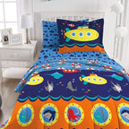 dream FACTORY Kids 7-Piece Complete Set Easy-Wash Super Soft Microfiber Comforter Bedding, Full, Navy Submarine