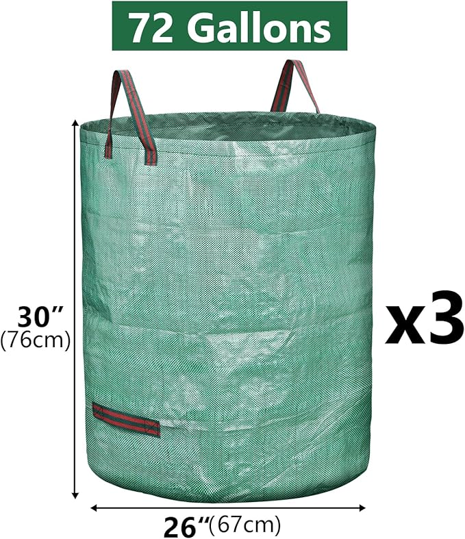 3 Pack 72 Gallon Reusable Yard Waste Bags Heavy Duty Lawn and Leaf Bags Yard Waste Container Garden Grass Bags