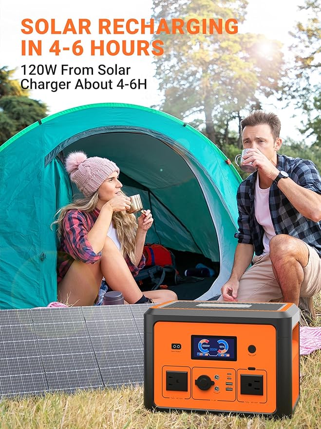 Portable Power Station 665.6Wh, Peak 1800W Solar Generator with UPS Battery Backup & Surge Protector, Portable Generator for Home Use, Camping, RV, CPAP, 10 Outlets with Bluetooth Speaker & LED Lights