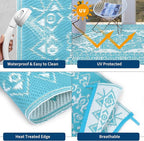 GAOMON Outdoor Rugs 8x10 Waterproof Reversible Outdoor Plastic Straw Rug, Large Patio Rugs UV-Resistant Portable RV Camping Mats, Vintage Boho Carpet for Deck Porch Garden, Light Blue & White