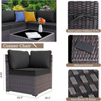 Patio Furniture Sectional Sofa Set 7-Pieces PE Rattan Patio Conversation Set w/43in Gas Fire Pit Table, Outdoor Furniture with 55000 BTU Propane Fire Pit, Black