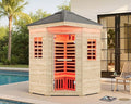 Albott Outdoor Sauna 4 Person, Infrared Saunas for Home, Low EMF 2850W/240V Spruce Wood Dry Sauna with Tourmaline Stone Foot Warmer, 7-Color Light Therapy & 2 Bluetooth Speakers, 59.1"x59.1"x98.4"