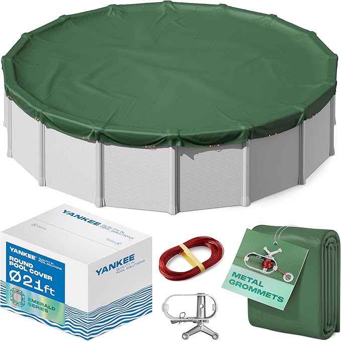 Yankee Emerald Series Pool Covers for Above Ground Pools | Round 21 ft Swimming Pool Cover w/Steel-Core Cable, Winch for Winterization | 9 mil Medium-Thickness for Off-Season, On-Season Protection