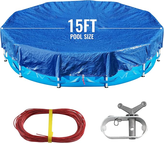 19Ft Pool Covers for (15Ft) Above Ground Pools, Winter Pool Cover,Heavy Duty Above Ground Pool Cover Includes Winch and Cable,UV Protection, Strength&Durability,Blue/Black(Cover Only)