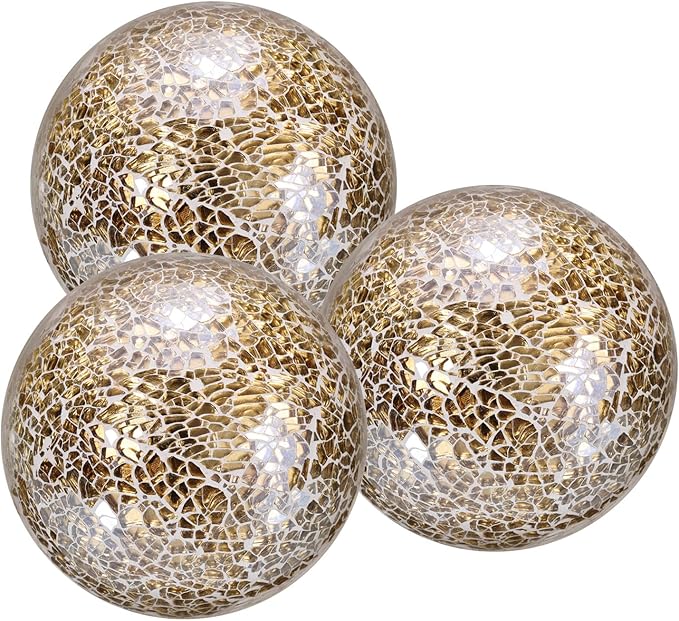 uxcell 4" Decorative Balls, 3 Pcs Mosaic Glass Balls, Decorative Table Sphere Orbs, Centerpiece Balls for Decorating Bowls Vase Tables Wedding Party, Gold
