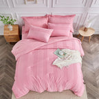 ENJOHOS Girls Full Size Comforter Bedding Sets Pink, 3 PCS Boho Comforter with Tufted Dots, Shabby Chic Bedding Comforter for All Season, Lightweight Fluffy Microfiber Comforter with 2 Pillowcases