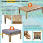 4 Piece Acacia Wood Patio Furniture L-Shaped Outdoor Sectional Sofa Coffee Table, FSC Certified Conversation Set w/Beige Cushions for Garden Backyard