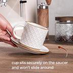 GBhome 6 OZ Stackable Coffee Mugs Set of 4, Ceramic Espresso Coffee Cups | Coffe Cups With Saucer and Stand, Dishwasher&Microwave Safe, 4 Assorted Designs