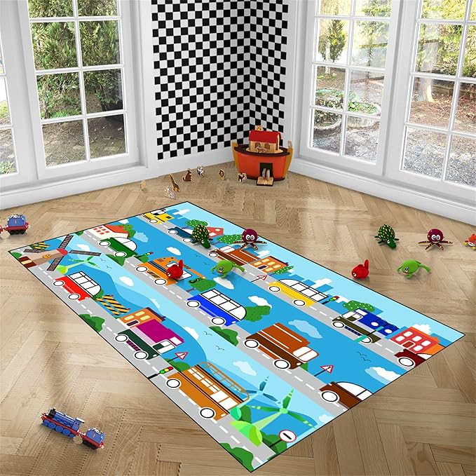 Car Carpet for Kids Kids Rugs for Playroom Car Track Rug Road Rug for Kids Car Play Rug Road Carpet for Toy Cars Car Track Rugs for Boys Car Rug for Boys Room 4'×5'