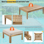 Merax 6-Piece Outdoor Sectional Conversation Sofa Seat Cushions Acacia Wood Frame Furniture Sets with Coffee Table and Ottoman for Garden Backyard Patio and Poolside, Beige