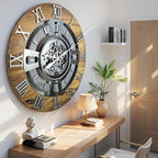 The Gears Clock Real Moving Gear Wall Clock England Line (Wood & Stone, 24 inches (60 cm))
