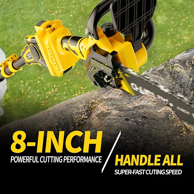 2-in-1 Cordless Pole Saw, 8 Inch Brushless Pole Chainsaws Compatibility with DEWALT 20V MAX Battery, 8 lb Lightweight, Auto Oiling, 14.8 FT MAX Extension Pole Saws for Tree Trimming(No Battery)