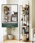 6-Tier Bookshelf, Narrow Bookcase with Open Shelves, Talll Book Shelf Coner Shelf for Living Room, Bedroom, Home Office, Study, Bathroom,11.5 x 15.7 x 72.6 Inches, Rustic Brown and Black