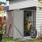 Aoxun 4x6 FT Lean to Shed Garden with Sloped Roof Metal Storage Shed with Lockable Doors & Single Door Outdoor Bike Shed for Backyard, Patio, Poolside (Brown)