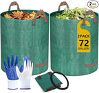 Reusable Yard Waste Bags, 72 Gallon Lawn and Leaf Bags 2 Pack with Reinforced Handles and Gardening Gloves, Heavy Duty Standable Garden Waste Bags for Leaves, Grass, Camping, Recycling