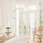FMFUNCTEX Linen Sheer Sliding Door Curtains for Bedroom, Beige Curtains 108 Inches Long Window Curtain Drapes for Living Room, Natural Patio Glass Door Extra 100 Wide Curtain, Grommet Top 1 Panel