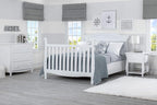 Delta Children Lancaster 4-in-1 Convertible Baby Crib, Bianca White + Serta Perfect Slumber Dual Sided Recycled Fiber Core Crib and Toddler Mattress (Bundle)