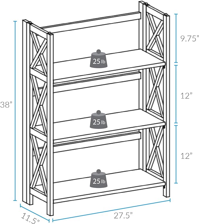 Casual Home Montego 3-Shelf Folding Bookcase, Black