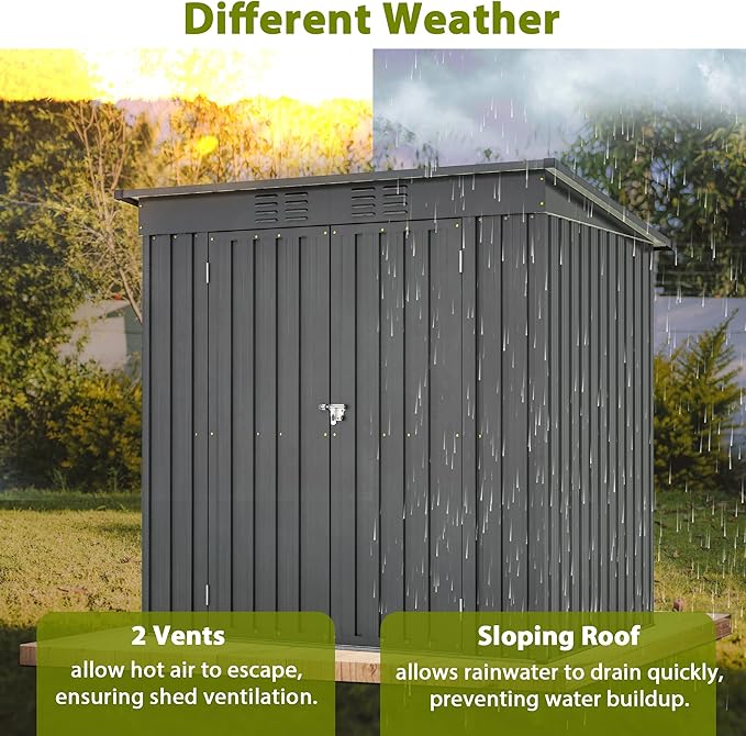 4x6 ft Metal Shed Outdoor Storage Shed,Metal Steel Utility Tool Shed Storage House with Double Lockable Doors and Air Vent for Backyard Garden Patio Lawn Dark Gray