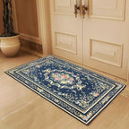 Luxury Rustic Floral Door Mat Washable Elegant Shabby Rose Rug Non Slip Accent Floor Rugs for Entry Way, 2'7'' x 4', Navy Blue