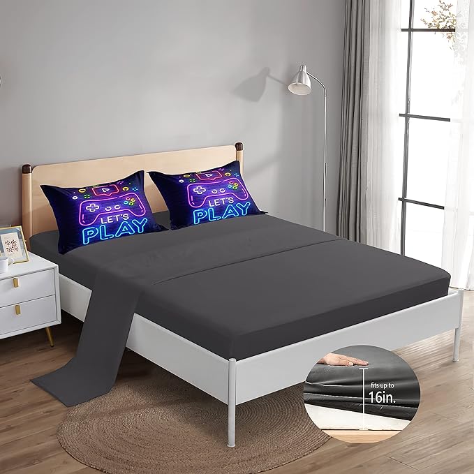 6 Pieces Gamer Bedding Set for Boys Gaming Comforter Full Size, Game Controller Comforter for Teen 3D Gamepad Microfiber 6 Piece Bed in A Bag Kids Bedding Sets with Sheets,DJT H5030 Full