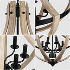 6-Light Large Rustic Farmhouse Dining Room Chandeliers, Adjustable Height Entryway Light Fixture, Hanging Wood Chandelier for Kitchen Island Foyer Stairwell Office