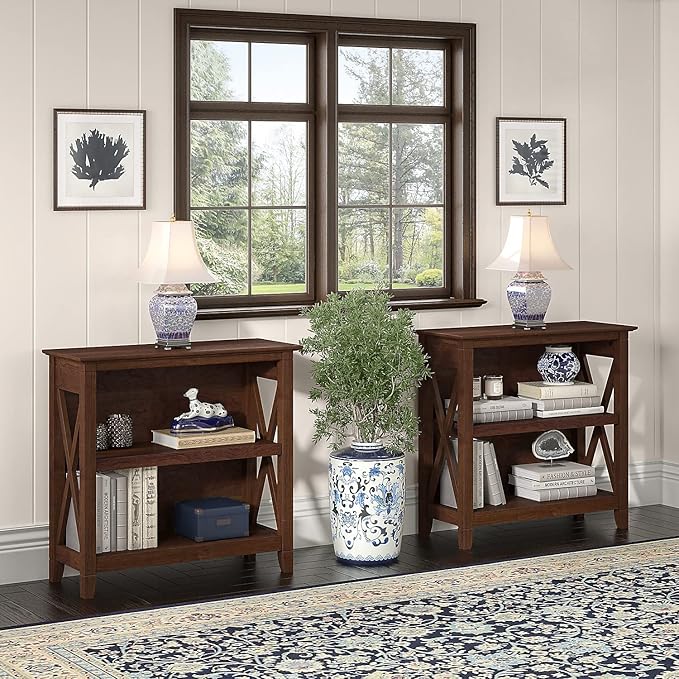 Bush Furniture Key West Small 2 Shelf Bookcase in Bing Cherry