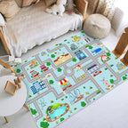 Kids Car Rug, 3' 3" x 5' 3" City Life Traffic Road Playmat for Toy Cars Trains, Non-Slip Race Track Carpet Educational Fun Area Rugs for Boy and Girl Bedroom Nursery