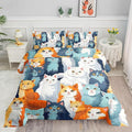Datura home Kids Comforter Set Cute Cats Printed Pattern Bedding Set with 1 Comforter and 2 Pillowcases for Girls Boys Bedroom All Season(Cat Full)