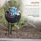 Alpine Corporation 10" Diameter Indoor/Outdoor Glass Mosaic Gazing Globe Yard Decoration, Purple Pearlized Petals Design