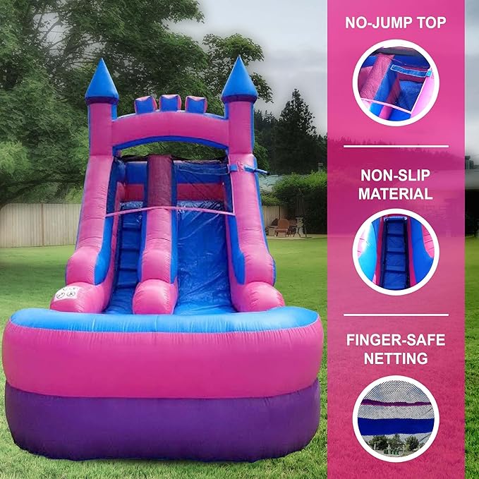 Inflatable Water Slide for Kids & Toddlers with Inflatable Pool, Backyard, Park or Commercial Use, Outdoor Water Play, Includes Blower Stakes, Splash Pool & Storage Bag, Large 21' x 9' x 12'