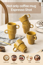 Cappuccino Cups, Espresso Cups, Stackable Mug Set of 6, Ceramic Coffee Mug 6 OZ Khaki for Hot Drinks Milk Dessert, Suitable for Home office Restaurant, Perfect for Holiday & Housewarming Present