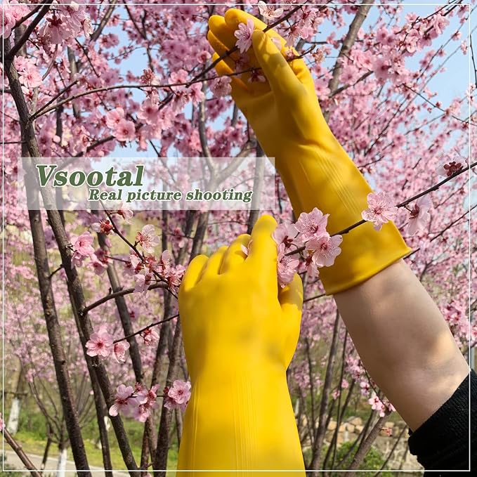 8 Pairs Reusable Household Cleaning Gloves, Rubber Kitchen Dishwashing Gloves,Extra Thickness, Long Sleeves, for Washing Dishes, Pet Care(Medium, Yellow)